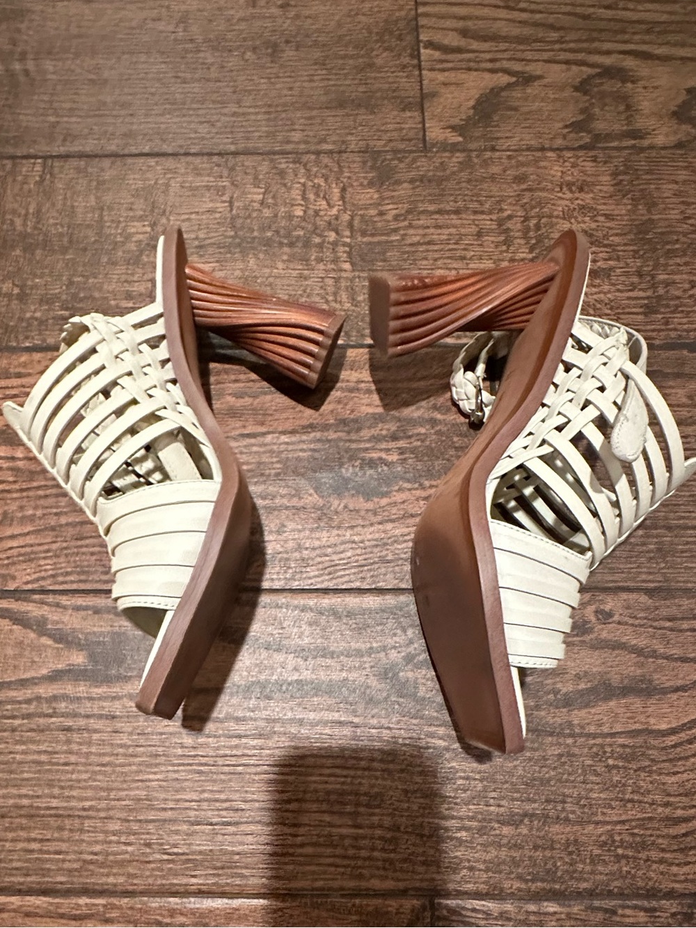 Sam Edelman Cream Strappy Woven Heeled Sandals